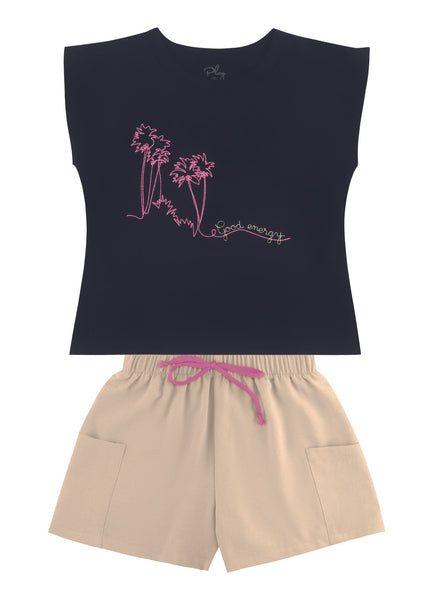 Conjunto: blusa en tejido de punto y shorts en tejido base cey