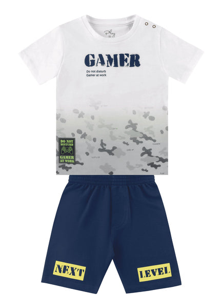 Conjunto: camiseta en tejido de punto y shorts en algodón afelpado ligero